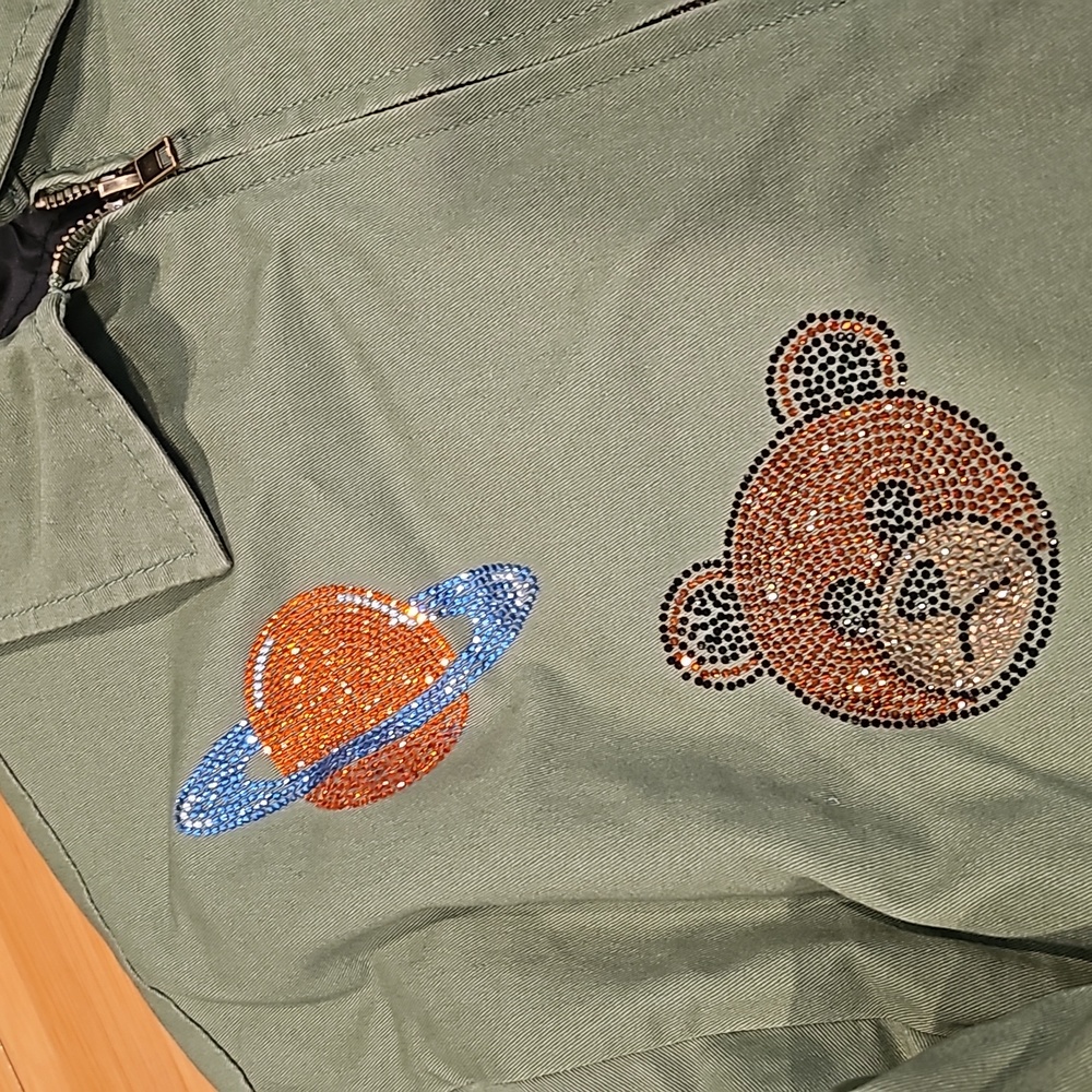 Rhinestone Patch Graphic Zip Front Jacket - image 7